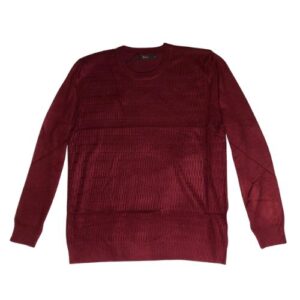 suéter manga larga para hombre con cuello redondo de color rojo burdeos con tela de punto