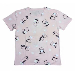 Blusa tipo playera con diseño de pandas de algodón en color rosa