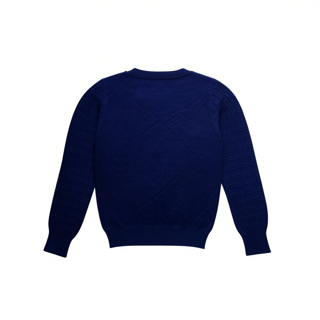 Suéter de cuello redondo para mujer de manga larga de color azul marino, grueso, suéter de punto - Imagen 2