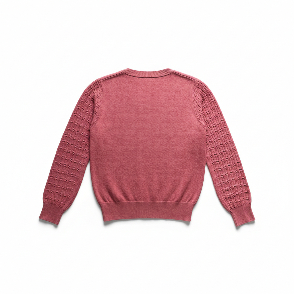 Suéter de cuello redondo para mujer de manga larga de color rosado claro, grueso, suéter de punto - Imagen 2