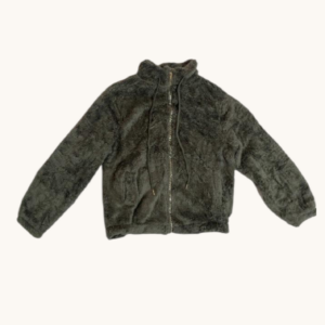 Chaqueta estilo Teddy de color gris con cierre frontal y de cuello alto de mujer