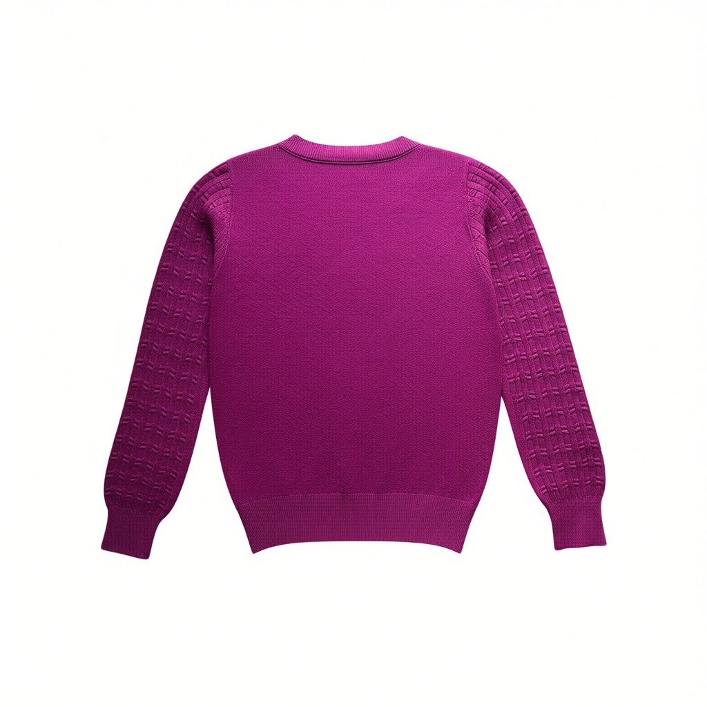 Suéter de cuello redondo para mujer de manga larga de color fucsia, grueso, suéter de punto - Imagen 2
