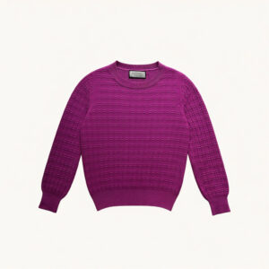 Suéter de cuello redondo para mujer de manga larga de color fucsia, grueso, suéter de punto