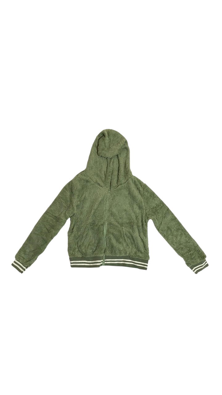 Suéter de mujer de forro polar con gorra de borreguito, en color menta con zipper