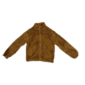 Chaqueta estilo Teddy de color mostaza oscuro con cierre frontal y de cuello alto de mujer
