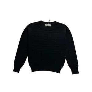 Suéter de cuello redondo para mujer de manga larga de color negro, grueso, suéter de punto