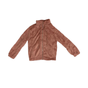 Chaqueta estilo Teddy de color palo rosa con cierre frontal y de cuello alto de mujer