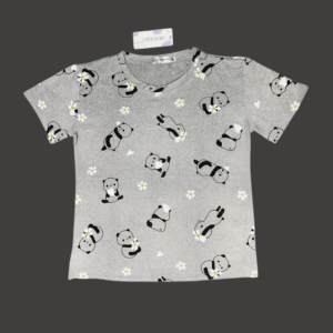 Blusa tipo playera con diseño de pandas de algodón en color gris