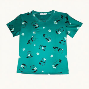 Playera tipo blusa con diseño de pandas en color verde cerceta