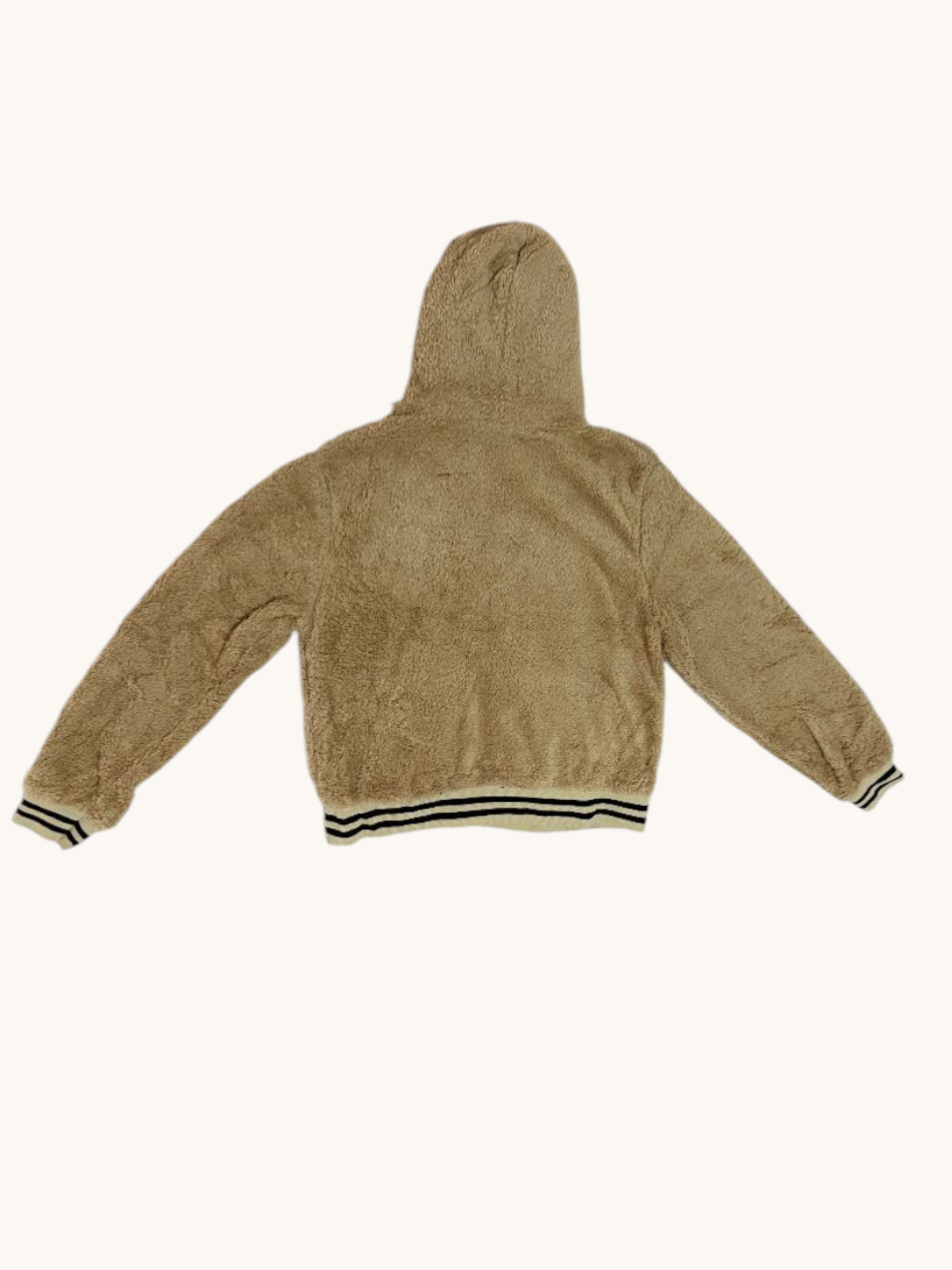 Suéter de mujer de forro polar con gorra de borreguito, en color piel con zipper - Imagen 2