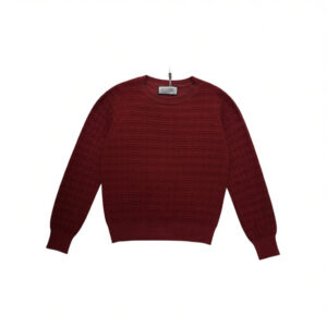 Suéter de cuello redondo para mujer de manga larga de color rojo oscuro, grueso, suéter de punto