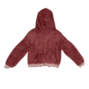 Suéter de mujer de forro polar con gorra de borreguito, en color rosa claro con zipper