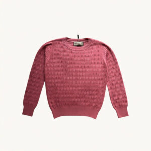 Suéter de cuello redondo para mujer de manga larga de color rosado claro, grueso, suéter de punto