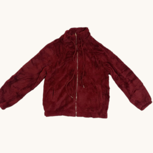 Suéter de mujer de forro polar sin gorra de borreguito, en color vino con zipper