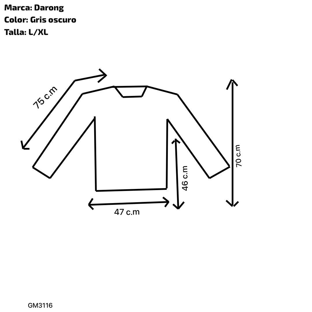 Suéter manga larga para hombre con cuello redondo con zipper, color gris oscuro de tela de punto - Imagen 3