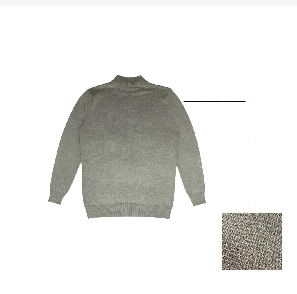 suéter manga larga para hombre con cuello redondo con zipper, color gris claro con tela de punto - Imagen 2