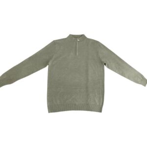 suéter manga larga para hombre con cuello redondo con zipper, color gris claro con tela de punto