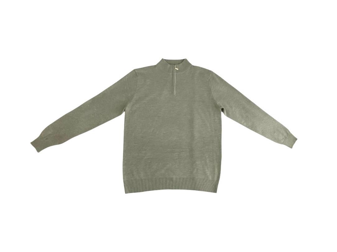 suéter manga larga para hombre con cuello redondo con zipper, color gris claro con tela de punto