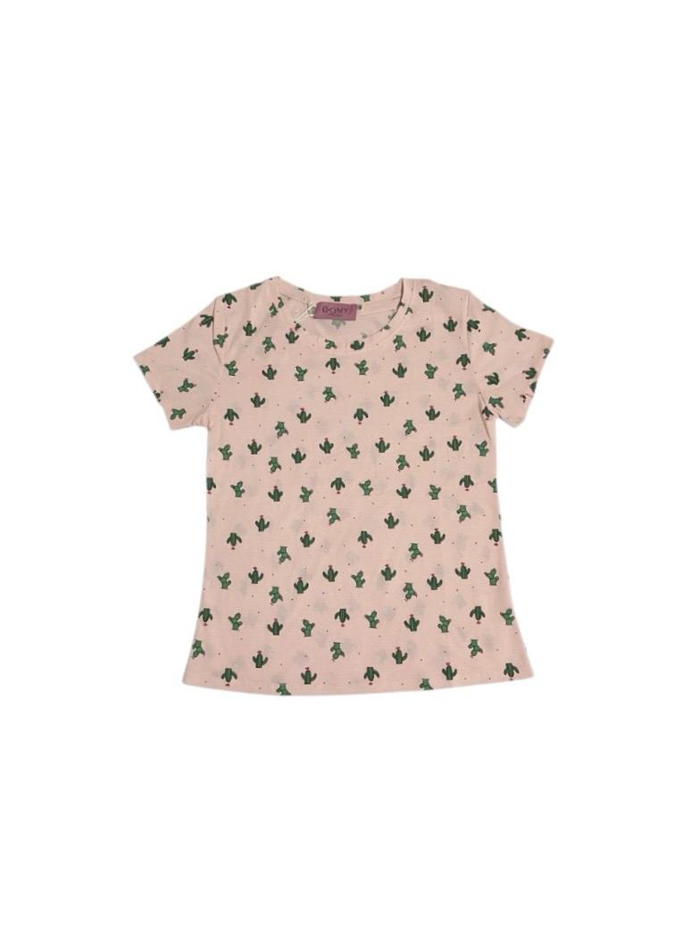 Playera color rosada claro con diseños de saguaro y nopales, manga corta para mujer