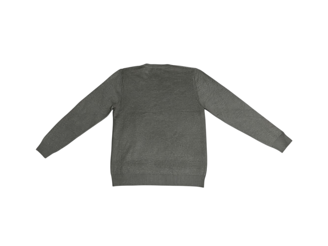 Suéter manga larga para hombre con cuello redondo de color gris claro con tela de punto - Imagen 2