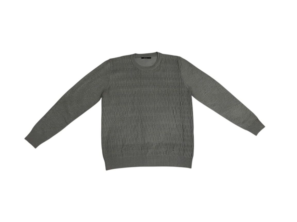 Suéter manga larga para hombre con cuello redondo de color gris claro con tela de punto