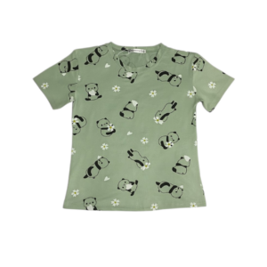 Playera tipo blusa con diseño de pandas color verde menta