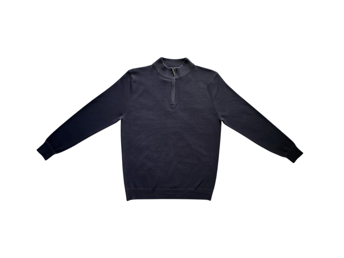 Suéter manga larga para hombre con cuello redondo con zipper, color gris oscuro de tela de punto