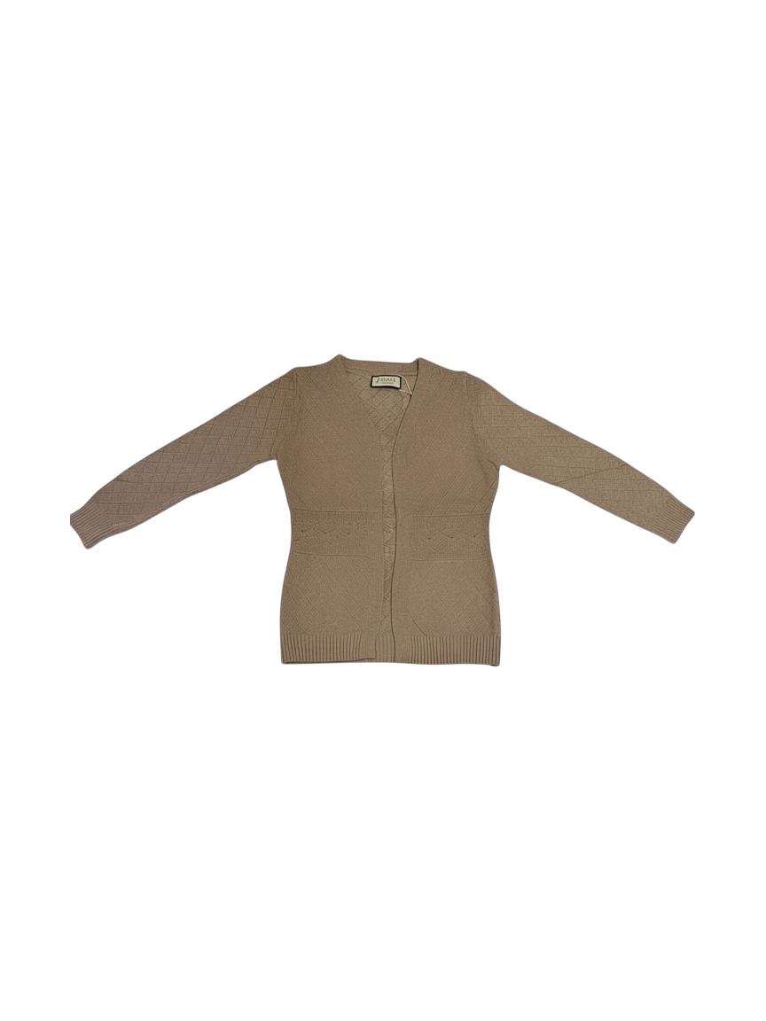 suéter de mujer color beige oscuro con frontal abierto