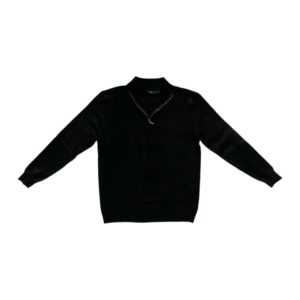 Suéter manga larga para hombre con cuello redondo con zipper, color negro de tela de punto