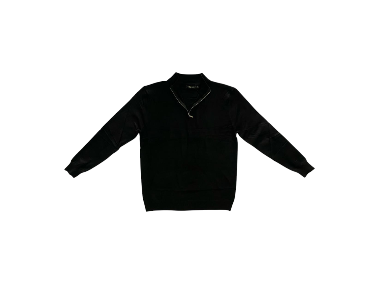 Suéter manga larga para hombre con cuello redondo con zipper, color negro de tela de punto